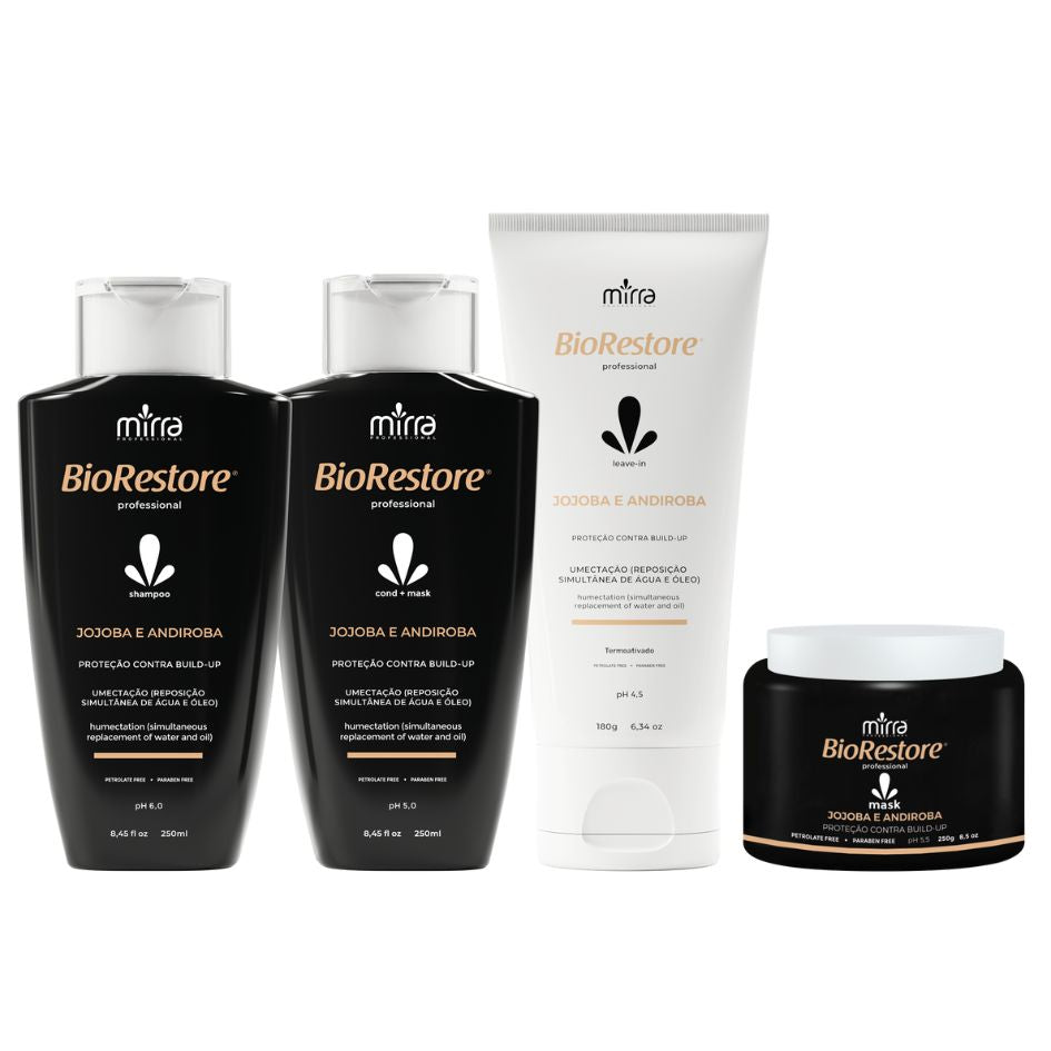 MIRRA KIT JOJOBA E ANDIROBA SHAMPOO 270ML + CONDICIONADOR 270ML + MASCARA 250G + LEAVE-IN 180ML